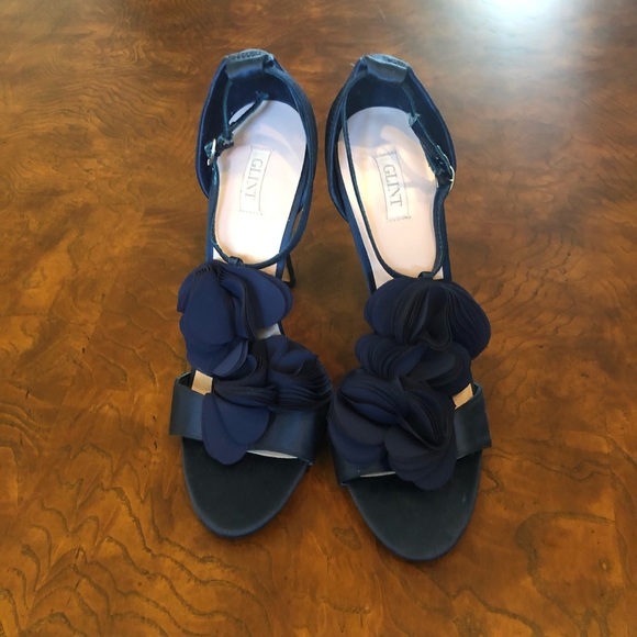 GLINT Blue Satin T Strap Heels Size 10 - Picture 1 of 7